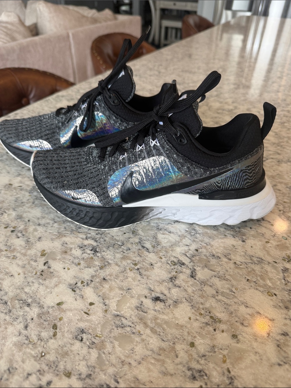 Nike Black Running Shoes with Iridescent Swoosh